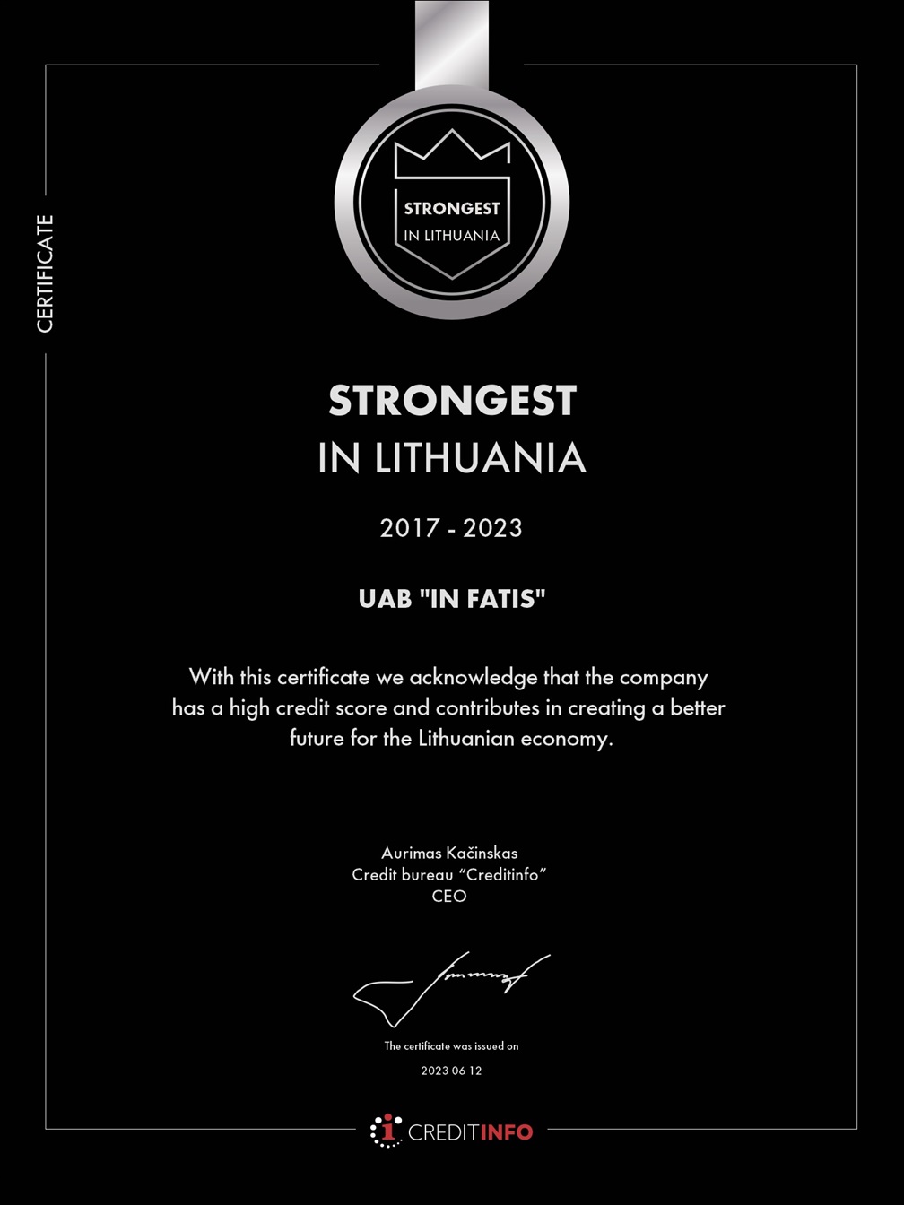 Strongest in Lithuania Certificate 2017-2023